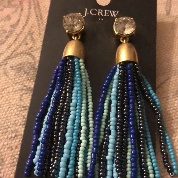 J. Crew Multi Blue Tassel Beaded Earrings - Picture 2 of 4